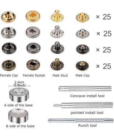 Metal Snap Fastener Kit with Fixing Tools - 4 Color Clothing Snaps for Leather Jacket, Jeans, Bags & Bracelets - Buy Online on GoSupps.com