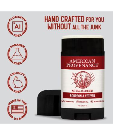 American Provenance Aluminum Free Natural Deodorant For Women and Men - Bourbon and Vetiver - 24 Hour Protection - Cruelty Free - Made in the USA (1 pack) - Buy Online on GoSupps.com