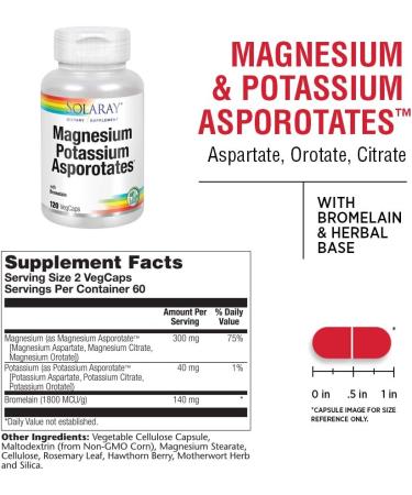 Buy Solaray Magnesium Potassium Asporotates - 120 VegCaps for Optimal Health - Buy Online on GoSupps.com