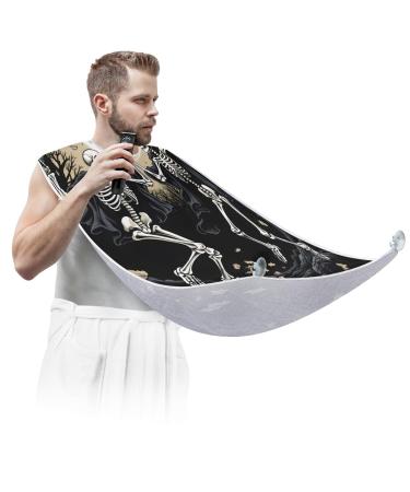 Halloween Forest Skeleton Beard Bib Apron Beard Hair Catcher for Men Shaving Fathers Day Anniversary Christmas Gifts for Dad Husband Beard Bib with 2 Suction Cups