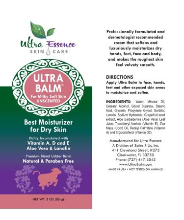 Daily Moisturizer for Dry Itchy Skin & Psoriasis Relief | Ultra Balm - Lanolin Vitamins A D E & Aloe Vera for Face Body & Cracked Heels (Unscented - Buy Online on GoSupps.com
