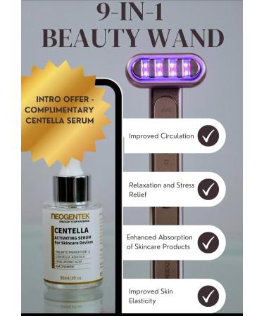 Neogentek 9-in-1 Beauty Facial Wand & Skin Therapy Serum Bundle | Light Therapy for Face and Neck | Skincare Wand & Massager | Anti-Aging Wrinkle | Microcurrent | Serum Made in Korea - Buy Online on GoSupps.com