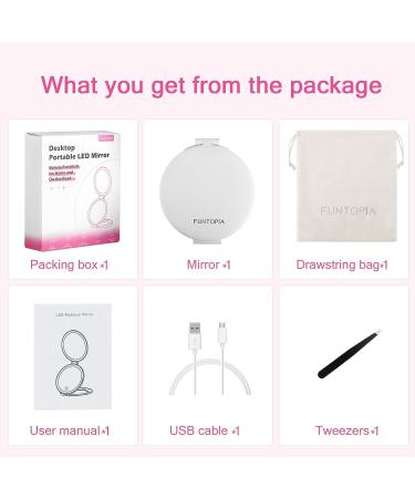 Funtopia Rechargeable Travel Mirror with Light - 6.3x Magnifying 5X/1X Magnification, LED Portable Compact Cosmetic Mirror - 3 Colors Light - Buy Online on GoSupps.com