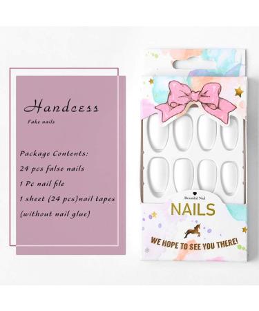 Handcess 24Pcs Ballerina Matte Coffin Nails - White Full Cover Gel False Nail Art Tips Set for Stunning Manicures | International Shipping Available - Buy Online on GoSupps.com