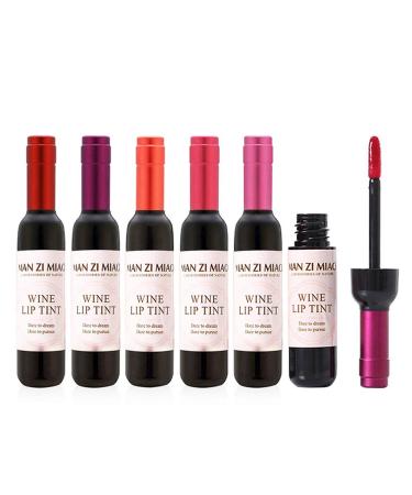 BRIMFULITE Wine Liquid Lip Gloss  Lasting Make Up Gloss Matte Lip Tint Wine Bottle Cover  Waterproof  Valentine's Day Gift Kit Ideas for Girlfriends   Moms (Six Colors)