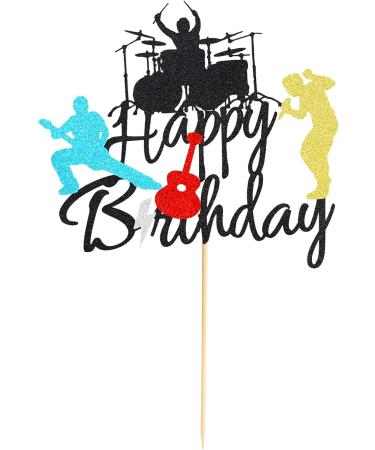 Arthsdite Happy Birthday Band Cake Topper-Drum Set Guitar Singing Cake Topper for Music Theme Birthday Party for Rock Roll Drummer Party Decor - Black Glitter - Buy Online on GoSupps.com