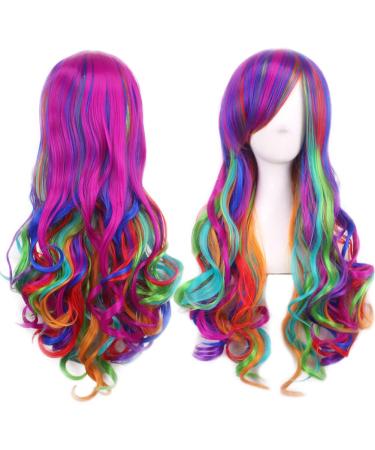 Ateid 70cm Long Wavy Wig for Women Multicolor + Wig Cap