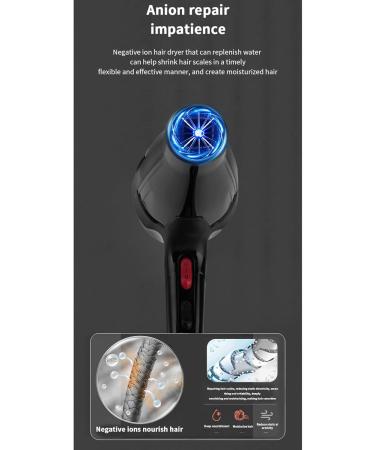 TIYETA Hair Dryer Salon Professional Styling 2000W Turbo Power Fan for Fast Drying Hot and Cold Air Blue Light Hair Dryer with 2 Nozzles Black - Buy Online on GoSupps.com