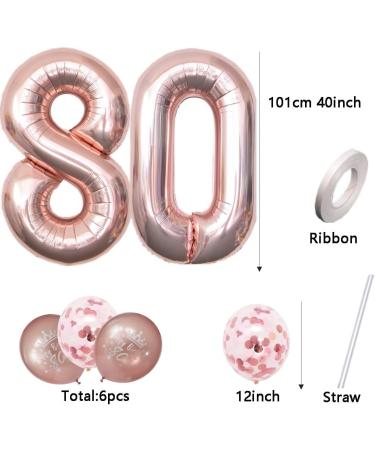 Rose Gold 80th Birthday Balloons Set for Women - Unique Decorations with Printed Latex Happy Birthday Balloons and Confetti Balloons - Buy Online on GoSupps.com