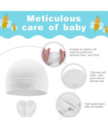 Aolso Newborn Baby Hats Mittens Set - 2pc Baby Caps & 2 Pairs Gloves | White Infant Cotton Set for 0-6 Months - Buy Online on GoSupps.com