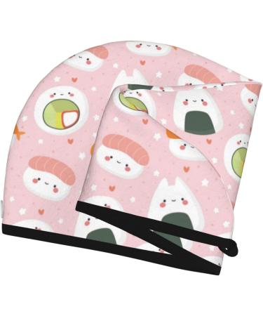 Quick-Dry Hair Towel Wrap - Cute Sushi Design | Button Closure Hair Drying Turban - Buy Online on GoSupps.com