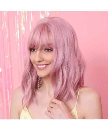HAIRCUBE 14 Short Curly Bob Wig for Women - High-Quality Synthetic Wig with Bangs in Pink | Lightweight & Stylish - Buy Online on GoSupps.com