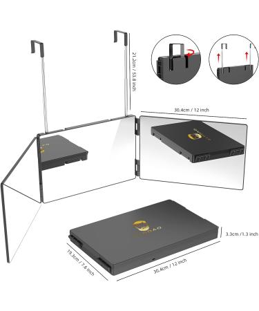 GLDDAO 3 Way Mirror for Self Hair Cutting - 360 Trifold Barber Mirrors for Hair Coloring, Braiding, DIY Haircuts - Perfect Gift for Men and Women - Black - Buy Online on GoSupps.com