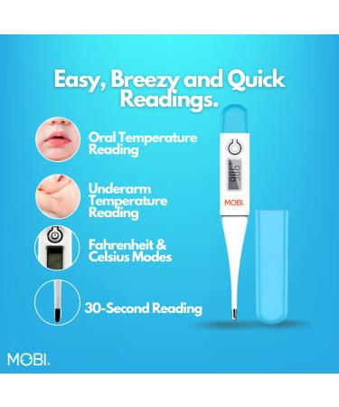 Mobi Digital Health Thermometer 3-Pack - Oral, Underarm & Rectal Thermometer for Adults & Kids - Fast & Accurate Temperature Reading for Fever Detection - Buy Online on GoSupps.com