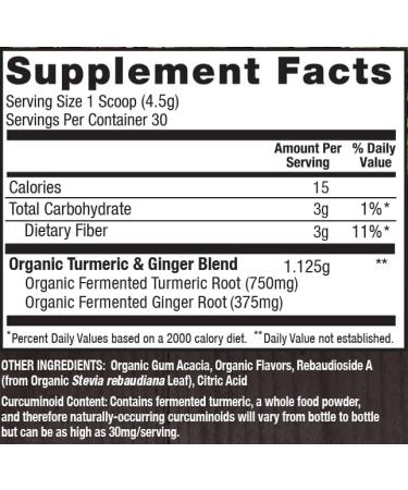 PlantFusion Turmeric and Ginger Drink Mix - Fermented Whole Food Nutrition Herbal Supplement Powder with Curcuminoids - USDA Certified Organic Non-GMO Vegan Gluten-Free 4.76 oz 30 Servings - Buy Online on GoSupps.com