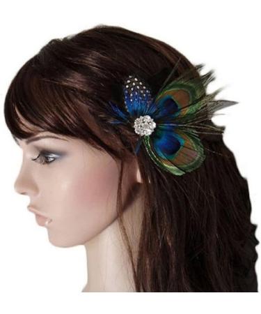 Feather Peacock Hair Clip Natural Feather Fascinator Barrette with Sparking Rhinestone 111 - Buy Online on GoSupps.com