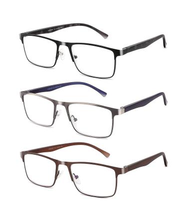 CRGATV 3-Pack Reading Glasses for Men Blue Light Filtering Full Frame Metal Readers Anti Uv/Eye Strain/Glare (+2.5 Magnification Strength) 3 Pacx Mix Colors 2.5 Magnification