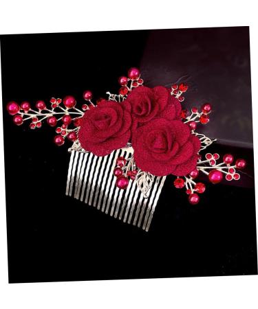 Beatifufu Rose Hair Comb Rose Head Decor Hair Jewelry Comb Wedding Hair Side Comb Wedding Hair Accessories for Brides Bridesmaid Hair Comb Female Insert Comb Wedding Hair Comb Cloth Red - Buy Online on GoSupps.com