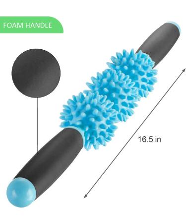 Coolife Fascia Muscle Roller - Cellulite Massager for Neck, Legs, Back - Deep Tissue Massage Stick with 3 Balls - Light Blue - Buy Online on GoSupps.com