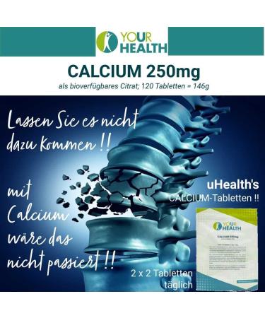 uHealth Calcium 250 mg - 120 Vegan Tablets | Bioavailable Citrate No Colorings or Preservatives - International Shipping - Buy Online on GoSupps.com