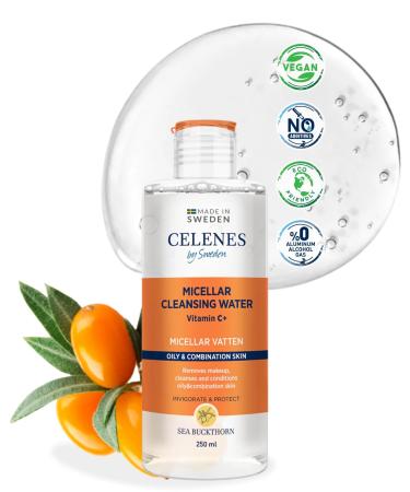 Celenes by Sweden - Advanced Micellair Cleansing Water with Sea Buckthorn | Vitamin C Enriched Alcohol and Paraben Free | For Oily and Combination Skin | Deep Cleansing and Refreshing 250 ml