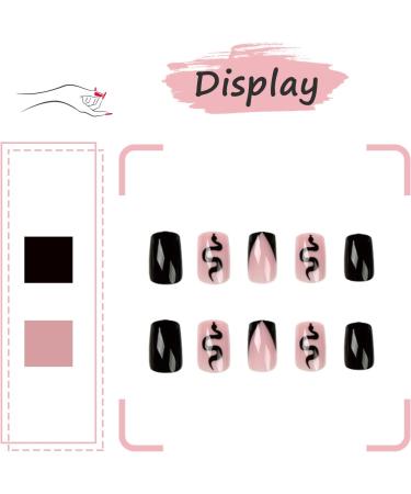 24Pcs Black Snake Design Short Square Press on Nails - Glossy Stick on Daily Wear Fake Nails for Manicure & Nail Art - Style 8 - Buy Online on GoSupps.com