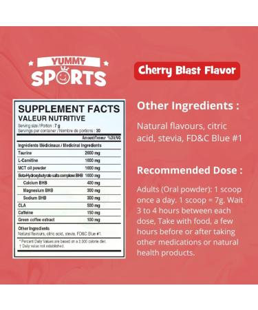 Yummy Sports K-Energy Drink Supplement Boost Energy Enhance Focus Physical Performance Powered by BHB MCT Caffeine Keto-Friendly Energy Drink - 30 Servings - 210g - Cherry Blast - Buy Online on GoSupps.com