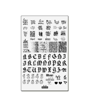 1Pcs ABC Letter Decals Nail Stamping Plates Letter Love Heart Design Large Stainless Steel Stamping Template Old English Alphabet Cute Numbers Nail Art Image Plate D-21