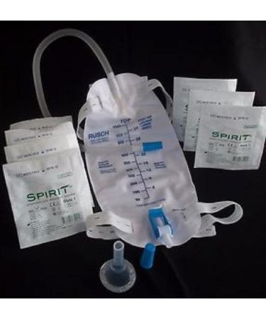 Complete Kit Urinary Incontinence One-Week, 7-Condom Catheters External Self-Seal 25mm (SMALL), + Premium Leg Bag 1000ml Tubing, Straps & Fast and Easy Draining.