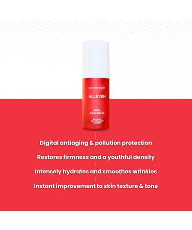 ALLEVEN Total Face Serum Intensive Rejuvenating Treatment with Lifting Plumping Smoothing and Calming Benefits for Youthful Radiant Skin Lightweight Fast-Absorbing Skincare Formula - Buy Online on GoSupps.com