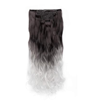 Clip In Hair Extensions - 60cm Dark Brown to Silver Gray Wavy - 18 Clips Real & Synthetic Options for Full Head - Buy Online on GoSupps.com