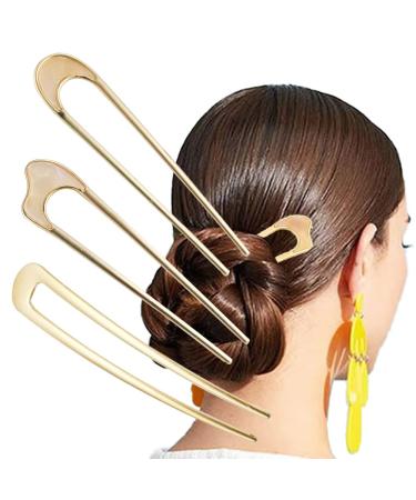 3 Pack U-Shaped Hair Pins French Hair Pin Bun Hair Sticks Chignon Gold Hair Pins for Women Hair Accessories