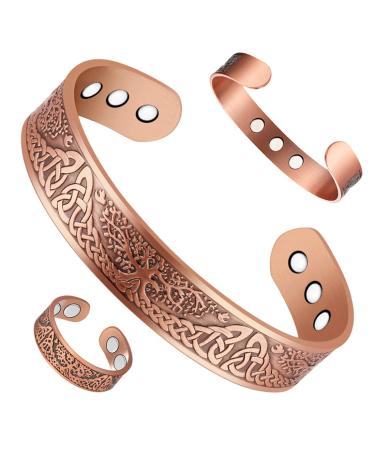 VicMAG copper magnet hardship for men 3500 gauss magnets brazaletes 100 % solid pure copper jewelry cuff bracelets (adjustable size with gift box tree)