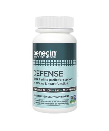 Benecin 1500 mcg Stabilized Allicin per Capsule | Plus high Amounts of SAC & Polyphenols from Black Garlic | Powerful Support of Immune & Heart Function Defense Vegetarian Caps. 60 Count (Pack of 1)