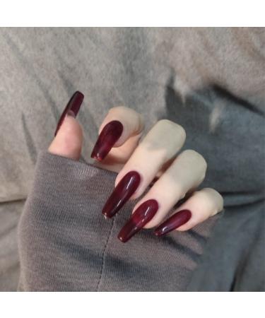 3pcs set of short T wine red fake nail patches wearing finished nail patches 24 pieces Fake Nail