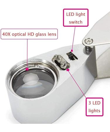 Spacmirrors Magnifying Glass LED Lights and Purple Lights 40X Optical High-Definition Glass Lenses Portable Handheld Magnifying Glass Identification Magnifying Glass Magnifier - Buy Online on GoSupps.com