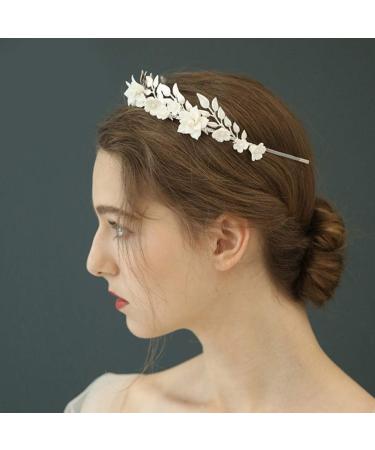 Lurrose Flower Leaves Crown Pearl Crown Tiara Wedding Decorative Headband Bride Hair Crown Party Tiara Women Headdress - Buy Online on GoSupps.com