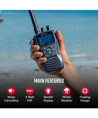 Cobra MR HH350 FLT Handheld Floating VHF Radio - 6W, Submersible, Noise-Canceling Mic, Backlit LCD, NOAA Weather, Memory Scan - Grey - Buy Online on GoSupps.com