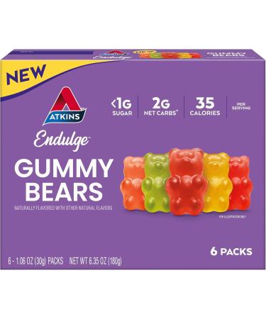 Atkiins Endulge Gummy Bears Low Sugar Low Carb 35 Calorie Treats Keto Candy 6 Count (180g)