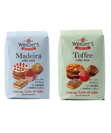 Wright's Baking Cake Mix Selection Pack Madeira And Toffee (One of Each 500g Pack) | can be used to bake light & moist cakes slices muffins or cupcakes