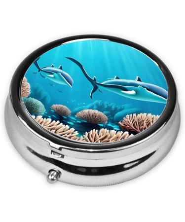 Deep Sea Whales Round Pill Box - 3 Compartment Travel Organizer for Pills | Portable Travel Pill Case - Buy Online on GoSupps.com