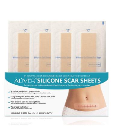 Silicone Scar Sheets - Reusable Treatment Strips for Keloids, C-Section, Surgery, Burns, and Acne - 4 Sheets - 5.9x1.6 - Best for Scar Reduction - Buy Online on GoSupps.com