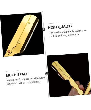 Beavorty Stainless Steel Engraved Folding Razor Holder - Rustproof Manual Barber Razor with Golden Rim Blades (14.5x2.5cm) - International Shipping Available - Buy Online on GoSupps.com