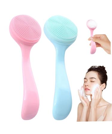 Silicone Face Scrubber 2PCS Manual Facial Cleansing Brush with Handle Deep Cleaning Gentle Exfoliating Face Exfoliator Brush Silicone Face Scrubber