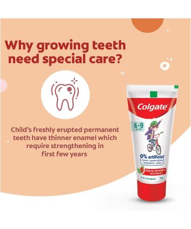 Colgate Toothpaste for Kids (6-9 Years) Natural Strawberry Mint Flavour Tooth Paste with 0% Artificial Flavors Preservatives Sweeteners & Colors - 80 G Tube Cavity Protection - Buy Online on GoSupps.com