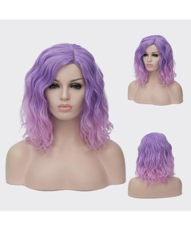Cying Lin Short Bob Pink Ombre Wavy Curly Wig for Women - Heat Resistant Halloween Cosplay Party Wig with Wig Cap - Buy Online on GoSupps.com
