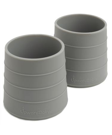 UpwardBaby Silicone Cups 2 pc Set - Transition Baby Open Cup from bottle + Easy Grip Toddler cups spill proof for 1 year old + Montessori silicone cup Baby Led Weaning Supplies Dishwasher Safe(Gray)