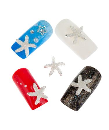 5 pcs Silver Starfish Nail Art Decorations Pearls Crystals Jewels Gems By VAGA