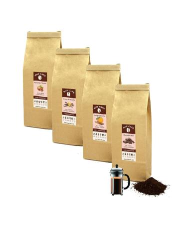 HOP CAFE Discovery Pack of Ground Flavored Coffees for French Press Coffee Makers - 4 x 250g