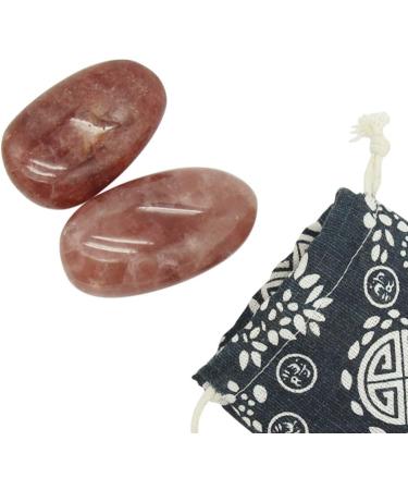 Orientrea Red Strawberry Quartz Palm Stone - 2 Pcs | Healing Crystal Pocket Energy Stone for Stress Relief | Smooth Worry Stone - Buy Online on GoSupps.com